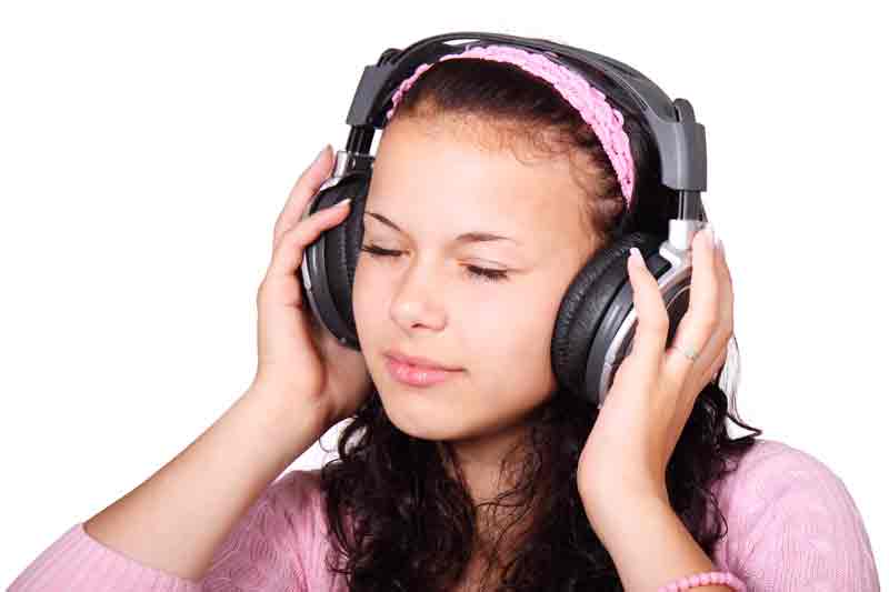 radio listener with headphones